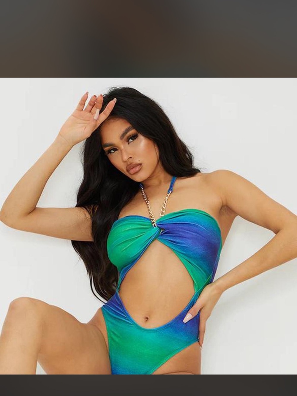 Blue-Green Twist Cutout One-Piece Swimsuit